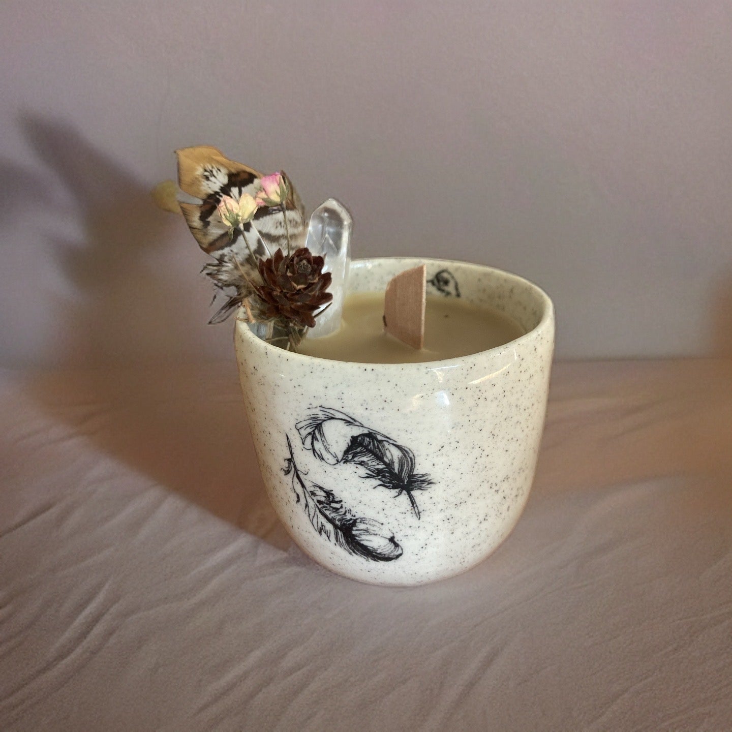 Ceramic Bird/Feather Candle