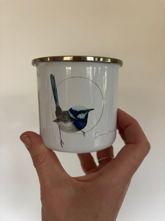 Short run!  Blue wren picnic mugs